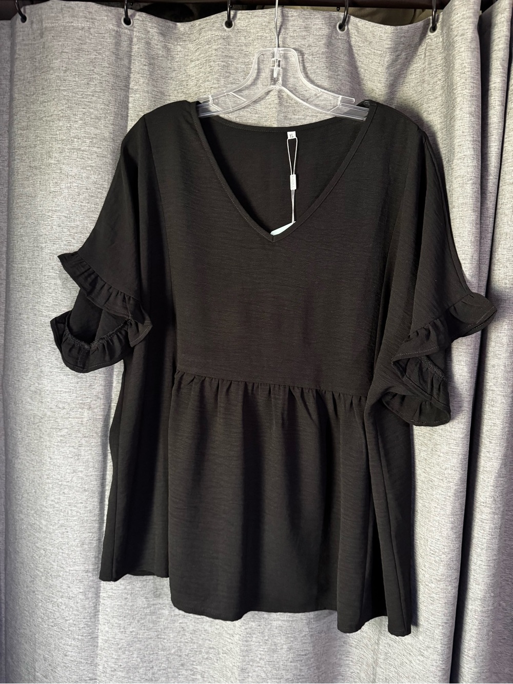 Women’s Black Ruffle Sleeve V-Neck Top